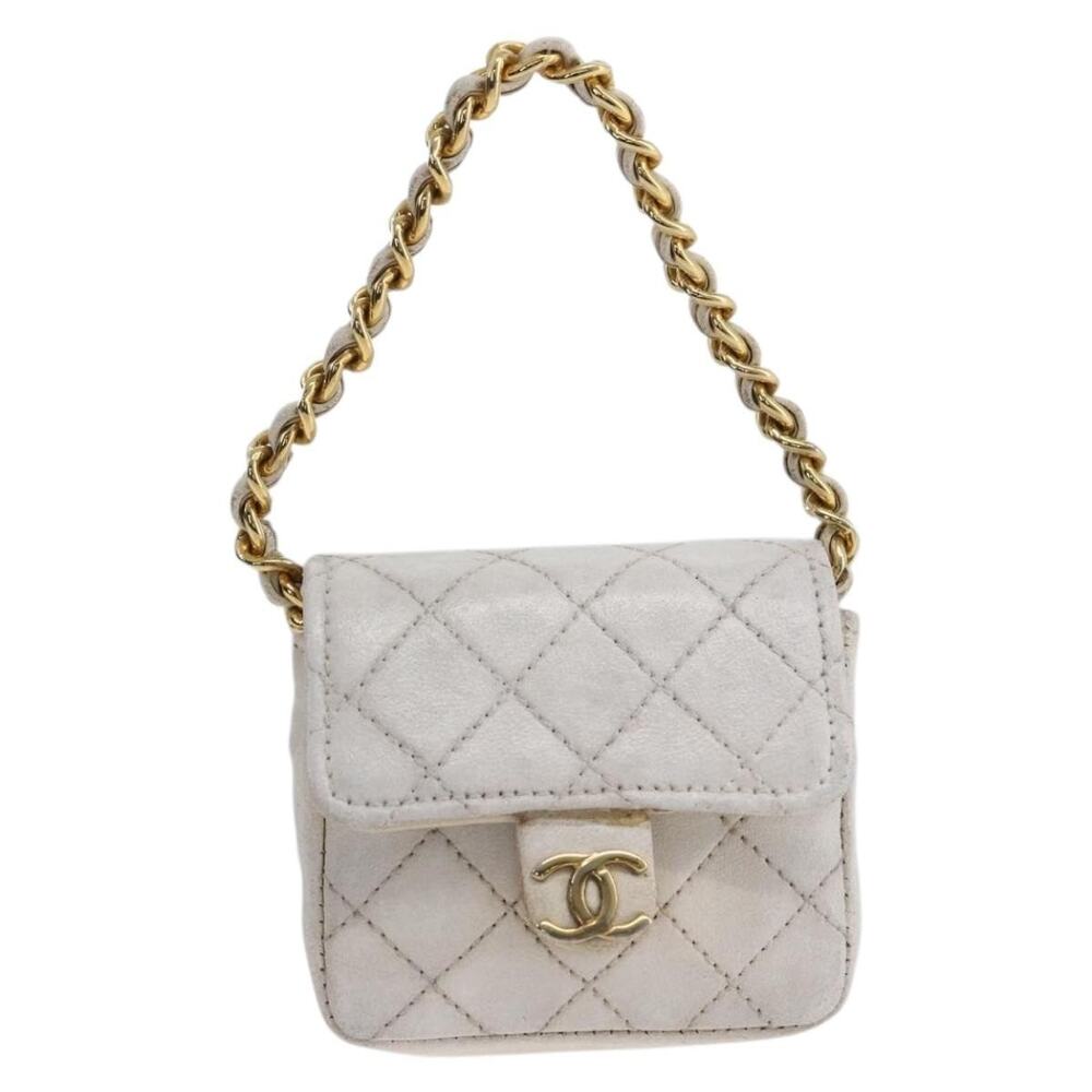 Chanel Leather Minimini Matelasse 7 Pouch White Gold
